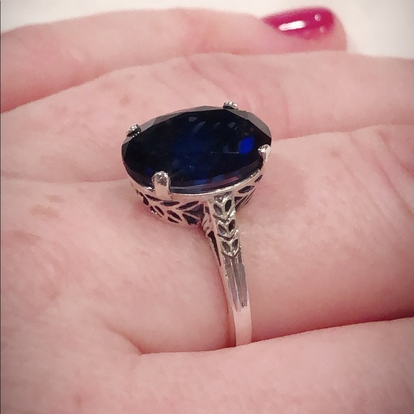 3ct Created Sapphire & 925 Sterling Ring - Picture 6 of 6
